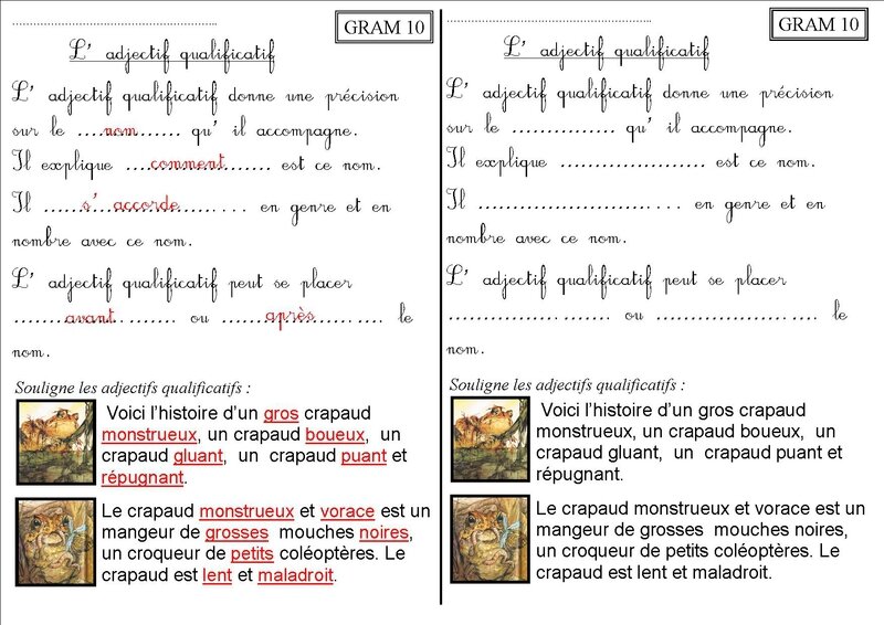 L'adjectif Qualificatif Ce2 Exercices Pdf GRAM 10 CE2 : l'adjectif qualificatif - La classe des CE de Villebois
