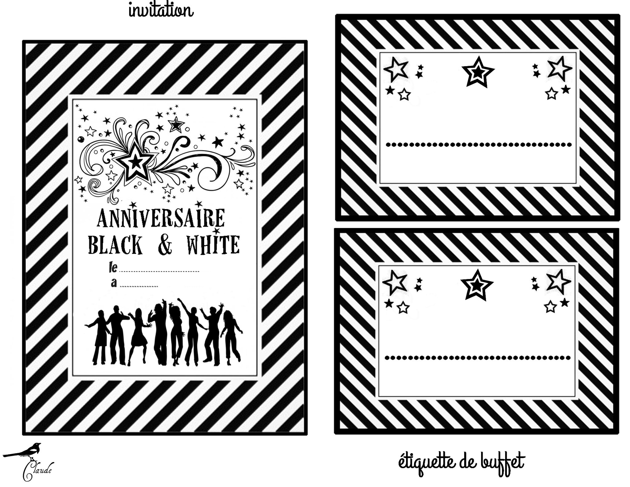 carte anniversaire noir et blanc