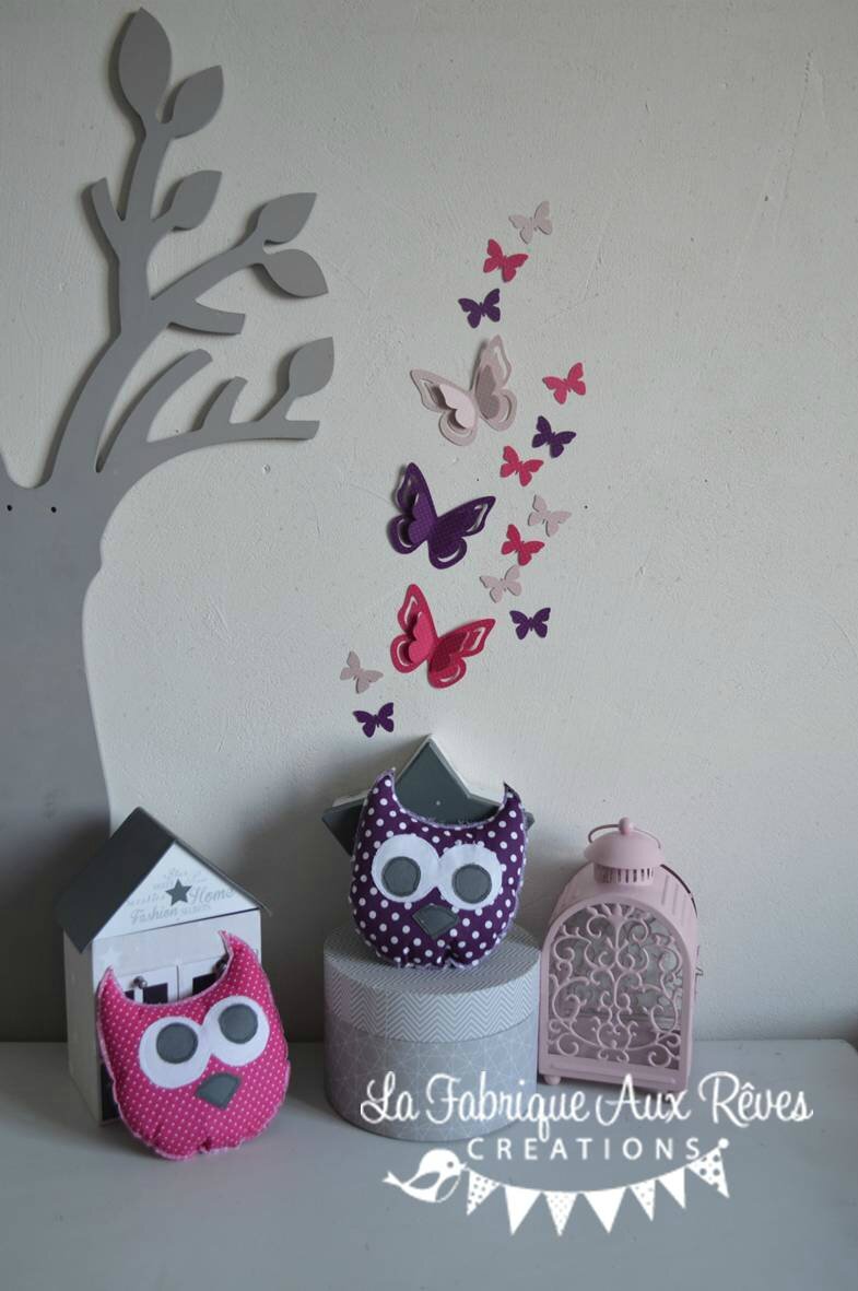 Stickers papillons rose poudré rose fuchsia violet prune ...
