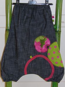 4 ans sarouel printemps fille jean gris noir déco fushia vert pomme