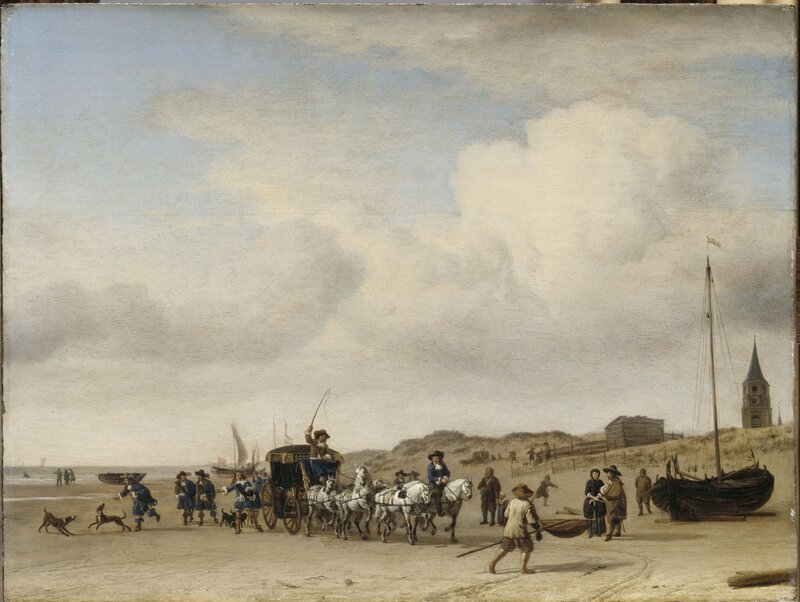 Adriaen van de Velde Een rijtuig op het strand bij Scheveningen 1660 Musee de Louvre