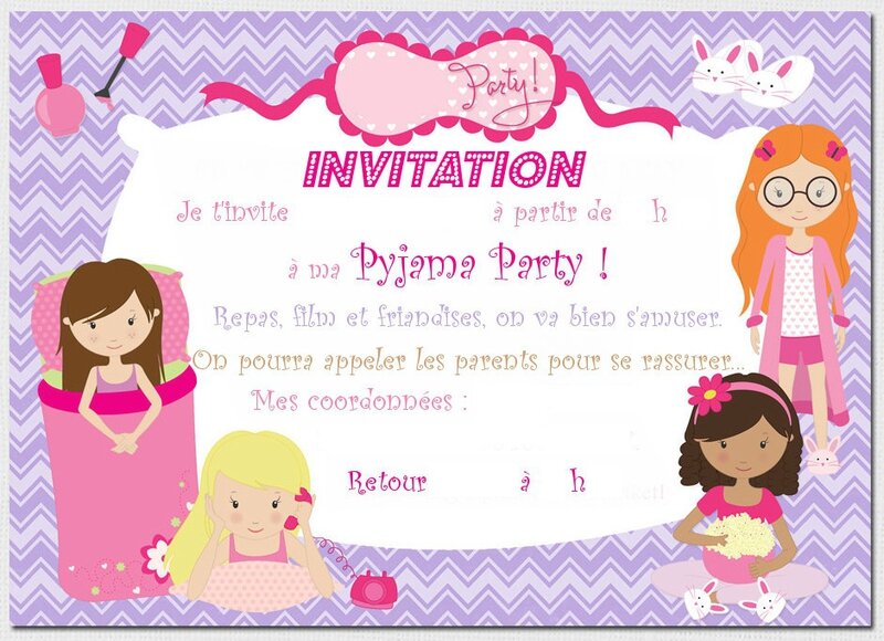 carte invitation soiree pyjama a imprimer