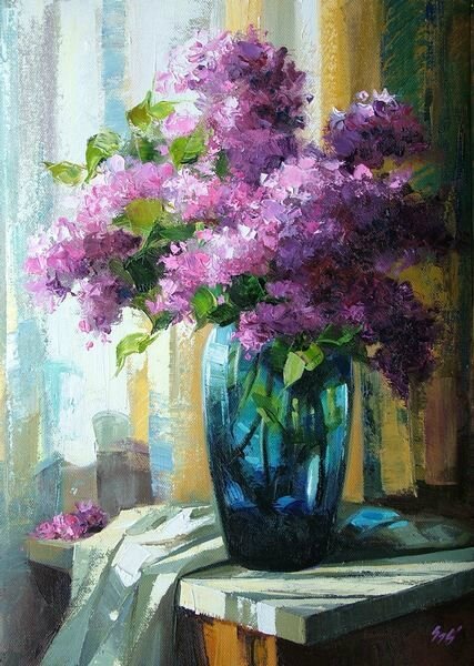 bouquet lilas vase bleu