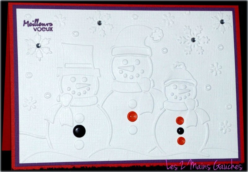carte de voeux avec 3 bonhommes de neige