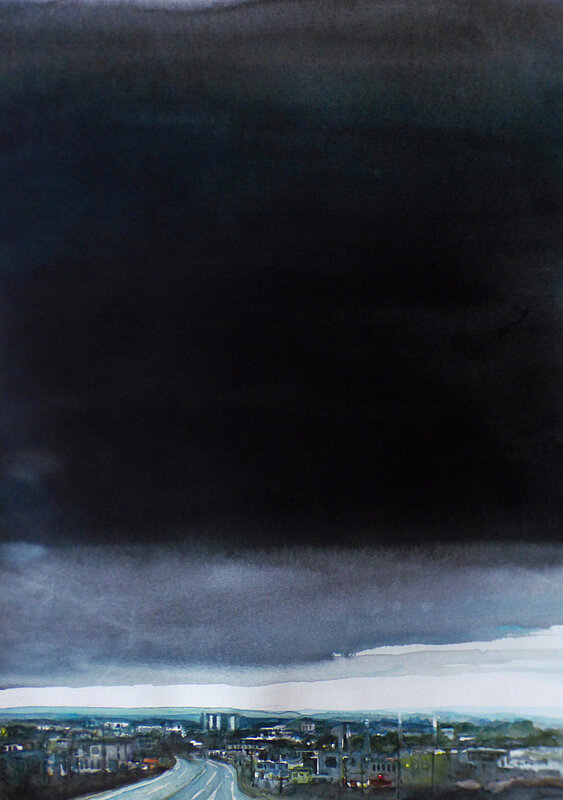 K'nowhere 95 , (Giratoire de Luscanen Vannes, 2017, aquarelle et encre, 45 x 64 cm