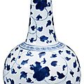 Chinese ming-style blue and white porcelain bottle vase, kangxi period