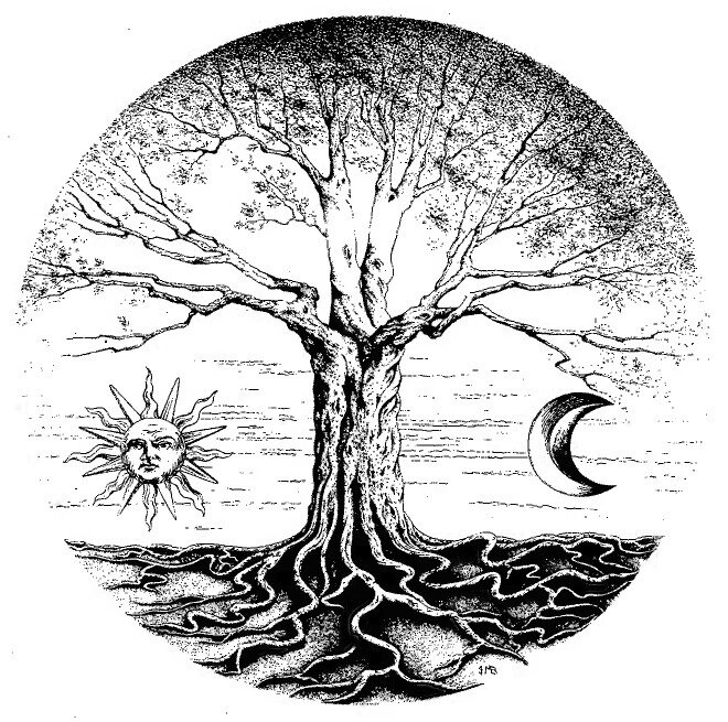 arbre, ciel terre, gauche, droite, soleil lune, arbre