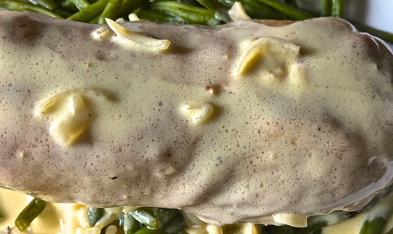 andouillette sauce moutarde à la bière - riz pilaf - haricots verts