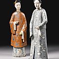 A pair of carved and painted wood chinoiserie figures, northern european, mid 18th century