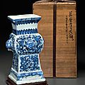 A very rare blue and white relief-molded vase, fanggu, wanli six-character mark in underglaze blue in a line and of the period