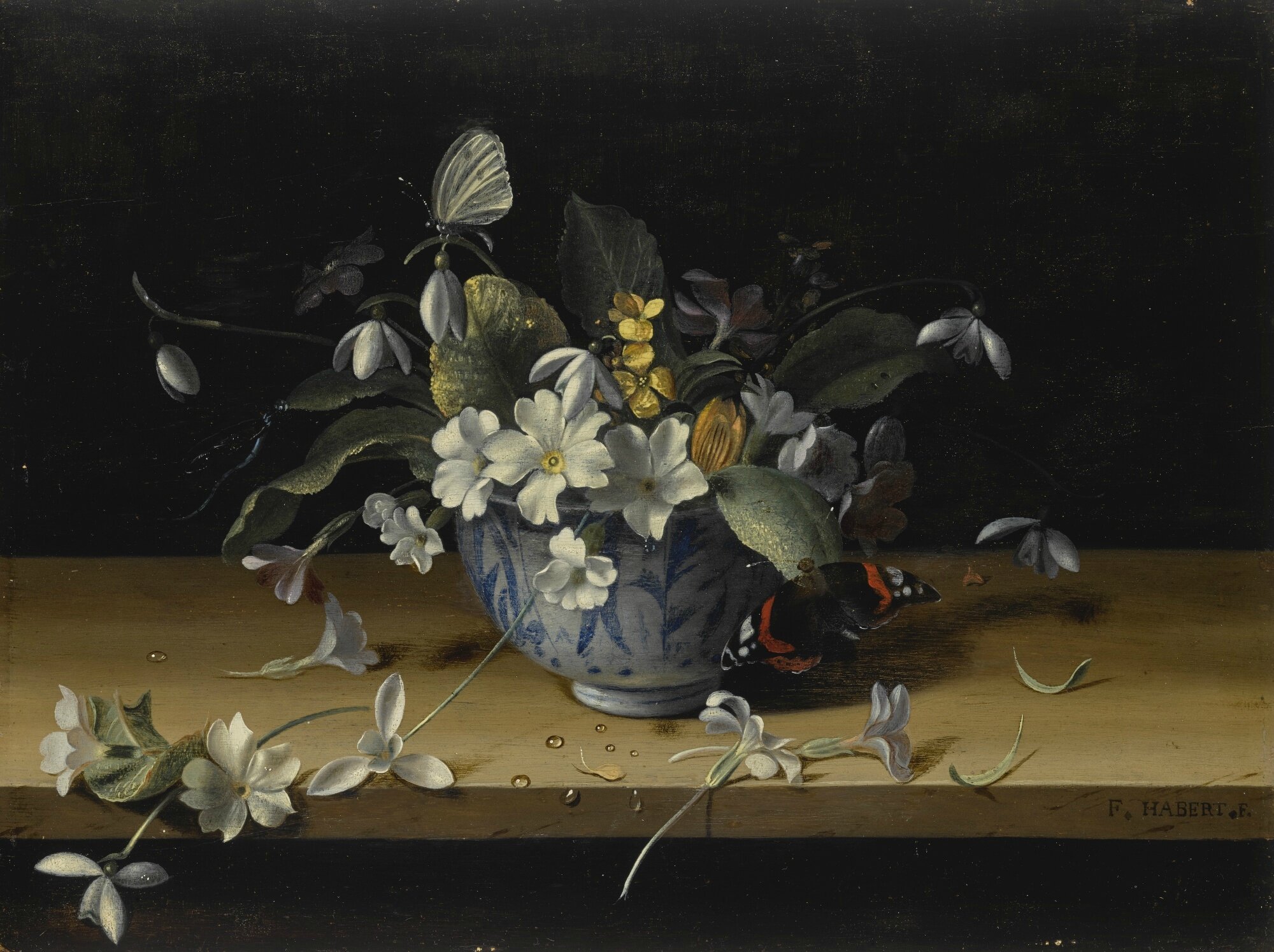 A basket of flowers with a tazza on a wooden ledge oil painting