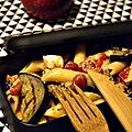 La provence dans mon bento : salade tiède de penne au chèvre et aux légumes marinés à l'huile d'olive à emporter 