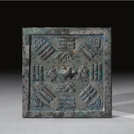 A_SQUARE_BRONZE_MIRROR_WITH_TRIGRAMS_AND_DIRECTIONAL_ANIMAL