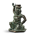 An unusual bronze 'foreigner' candlestick, yuan dynasty (1271-1368)