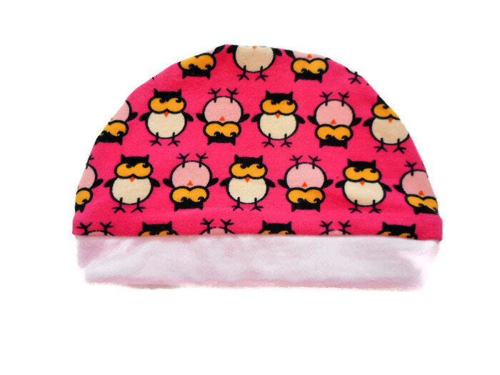 Bonnet Naissance Fille Chouettes Jersey de Coton