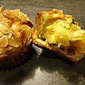 Muffins au prunes jaunes, amandes effilées et chocolat blanc