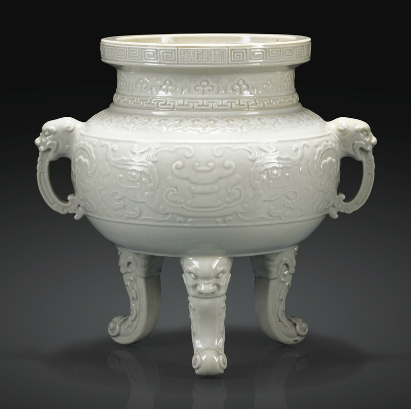 Rare brûle-parfum en porcelaine à glaçure blanche, Marque et époque Qianlong