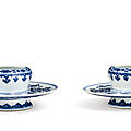 A fine and rare pair of blue and white cupstands, marks and period of yongzheng (1723-1735)