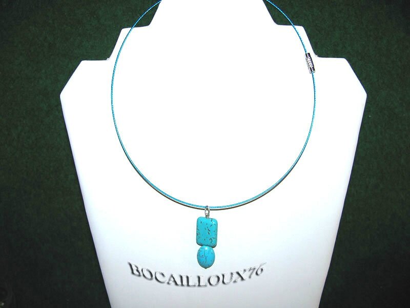 COLLIER PENDENTIF HOWLITE TURQUOISE 1 - ATTACHE ARGENTEE