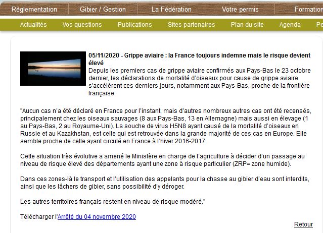 Screenshot_2020-11-06 Grippe aviaire la France toujours indemne mais le risque devient élevé - actualites - Fédération des [