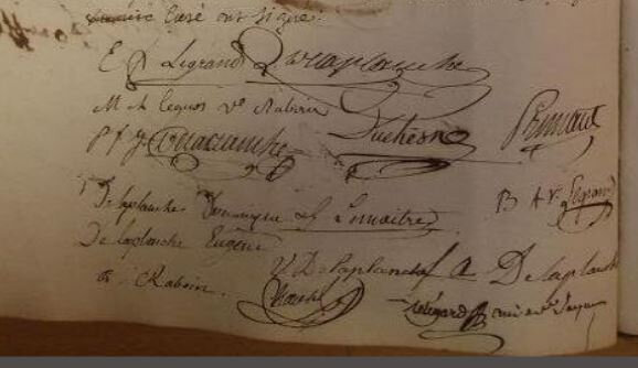 Signatures du mariage de Louis Delaplanche et Emélie Frning Legrand le 8 aout 1814