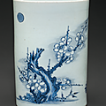A dated blue and white brush pot, Shunzhi period, dated 1654 2