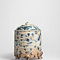 A Blue Splashed sancai-Glazed Cylindrical Tripod Censer And A Cover, Tang Dynasty (618-907)