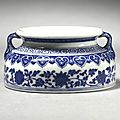 A rare blue and white ming-style washer, seal mark and period of qianlong (1736-1795)