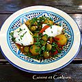 Tajine aux poivrons/olives farcies/pommes de terre et cabillaud