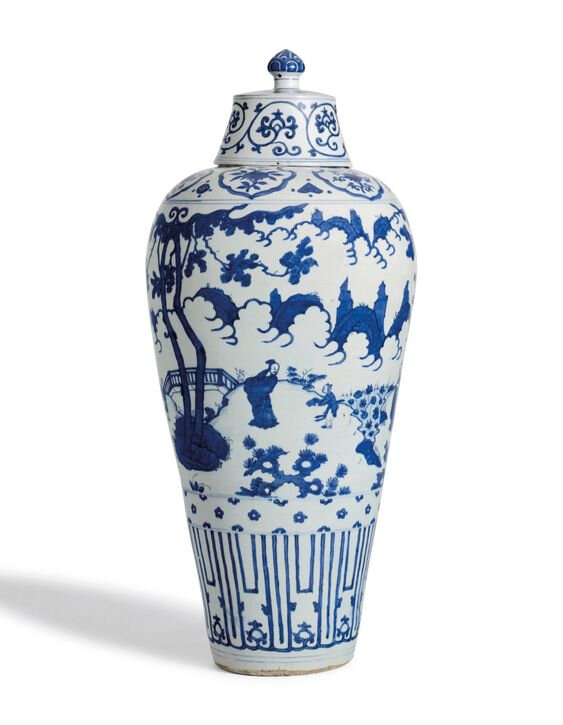 A Massive Blue and White Vase and Cover, Meiping, Ming Dynasty, Wanli