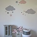 stickers décoration chambre fille bébé nuage étoiles papillons rose poudré argenté gris