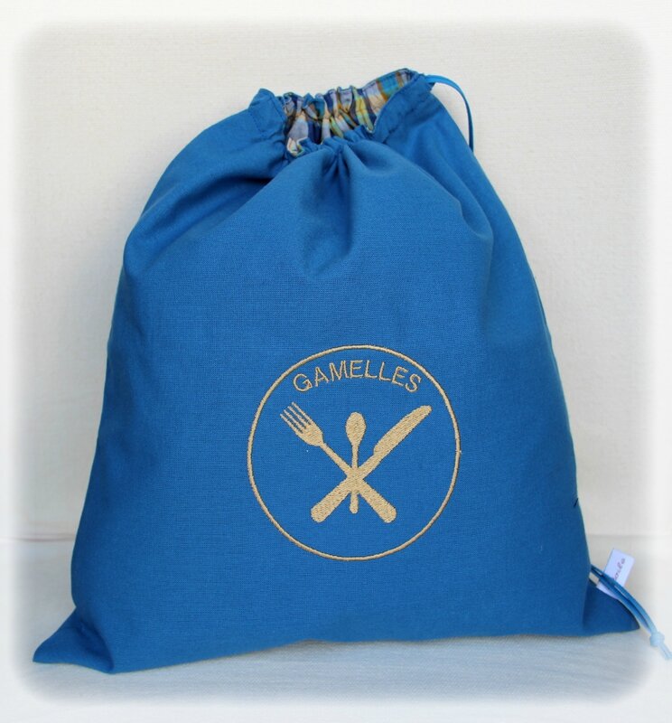 sac gamelle bleu ecossais jaune