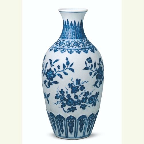 Blue and White Vase with Fruit and Flower Sprays, Mark and Period of Yongzheng Qing Court collection, Palace Museum, Beijing