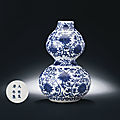 A rare late ming blue and white double-gourd vase, wanli six-character mark and of the period (1573-1619)