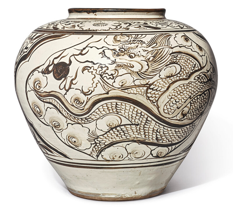 A large painted 'Cizhou' ‘dragon and phoenix’, Yuan-Ming dynasty (1279-1644)