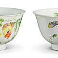 A pair of fine famille-rose 'balsam pear' bowls, qianlong seal marks and period (1736-1795)