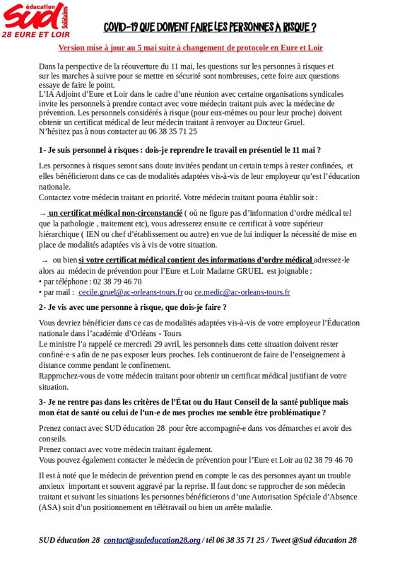 Personnes à risque COVID 19 en Eure et Loir mise à jour le 6 mai page1