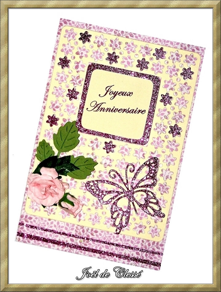 Carte Scrapee 10x15cm Joyeux Anniversaire Pour Clara Papillon Glitter Mauve Et Roses 19 Joel De Clesse Photo De Scrapbooking Loisirs Et Creas De Marie Et Joel