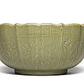 A large longquan celadon barbed rim bowl, early ming dynasty