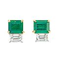 Pair of platinum, gold, emerald and diamond earrings
