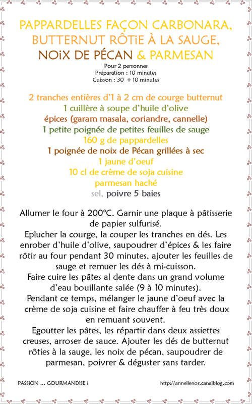 Pappardelles façon carbonara, butternut rôtie à la sauge, noix de Pécan & parmesan_fiche