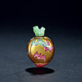 A Fine Imperial Enamelled Gilt-Decorated Peach-Formed Glass Snuff Bottle, Yongzheng Period, 1723-1735