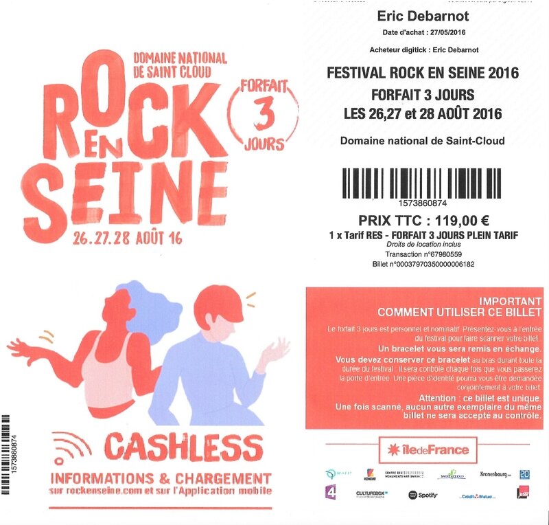 2016 08 26 Rock en Seine Billet Jour 1