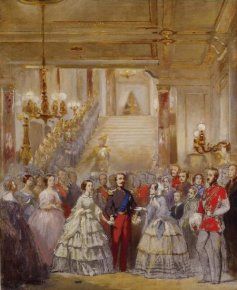 At the Paris opera , the Italian Theatre. Napoleon III with Empress Eugenie,  Victoria & Albert of England in loge / box - by Alophe 1855 Stock Photo -  Alamy