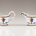 A rare pair of armorial sauce boats, chinese export porcelain, qing dynasty, kangxi period, ca. 1720