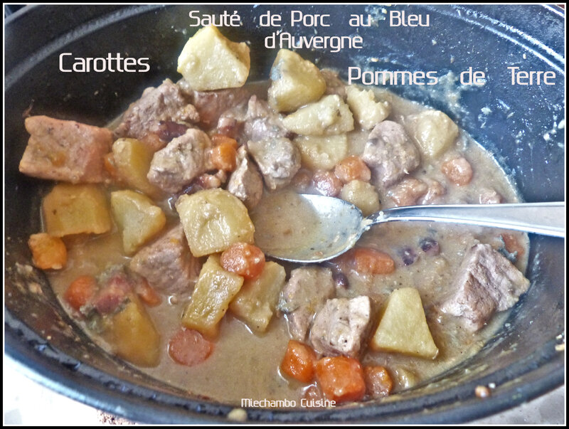 Sauté de porc au bleu d'Auvergne, pommes de terre et carottes