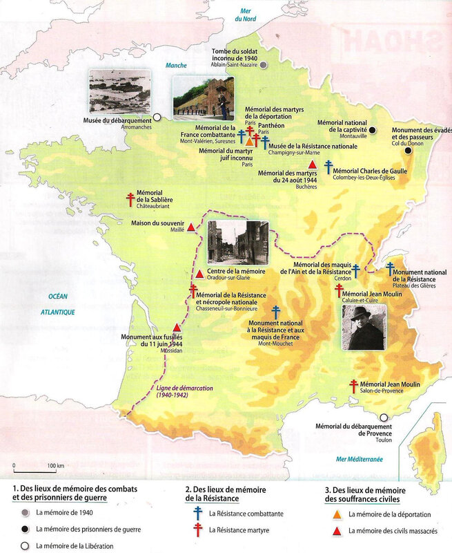 carte mythe résistancialiste - lieux de mémoire 1945 1973