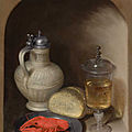 Gottfried von wedig (1583 cologne 1641), still-life with lobster and wine jug in a niche.