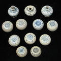 A selection of twelve blue and white small items. Late 15th/Early 16th Century