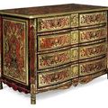  a louis xiv ormolu-mounted 'boulle' red-tortoiseshell, brass-inlaid and mother-of-pearl commode, circa 1700-10, nicolas sageot 